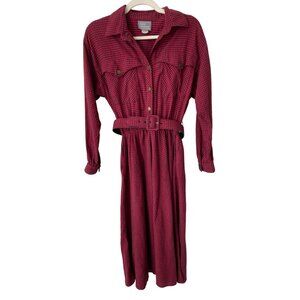 Carol Anderson Vintage 90s Belted Midi Dress Womens 8P Red Check Plaid Flannel